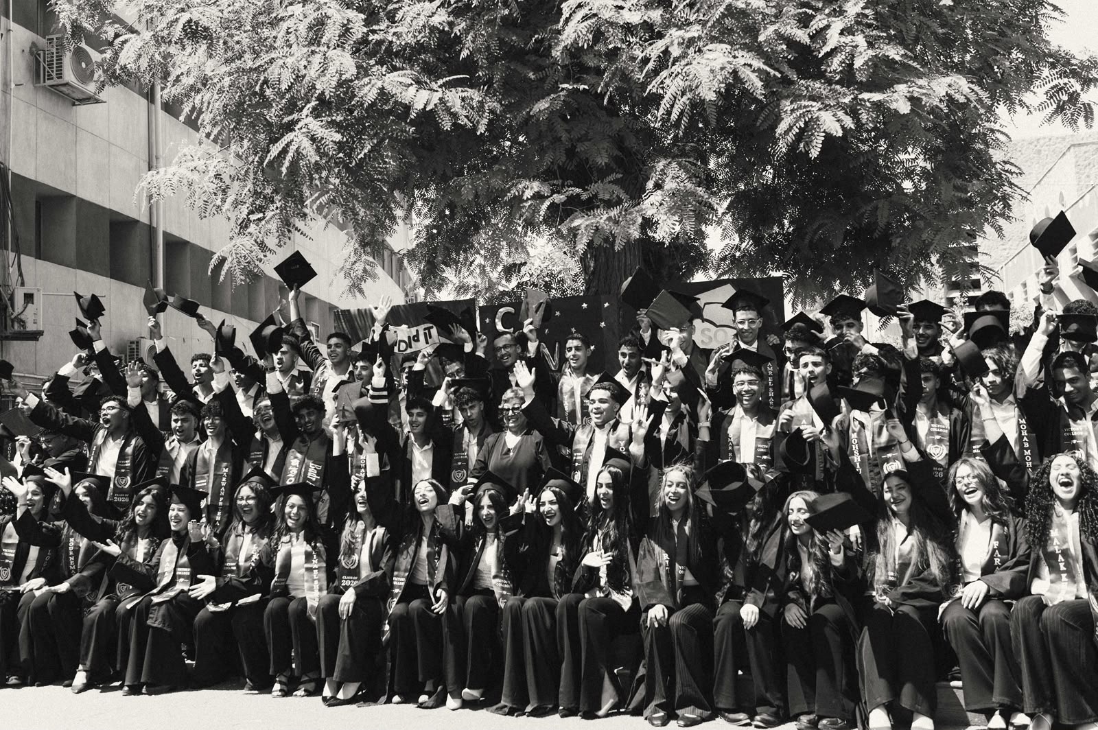 Black and white portrait of the graduating class